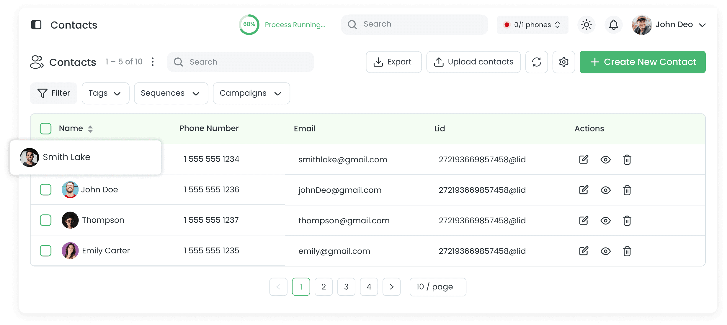 Clapvo contact management interface