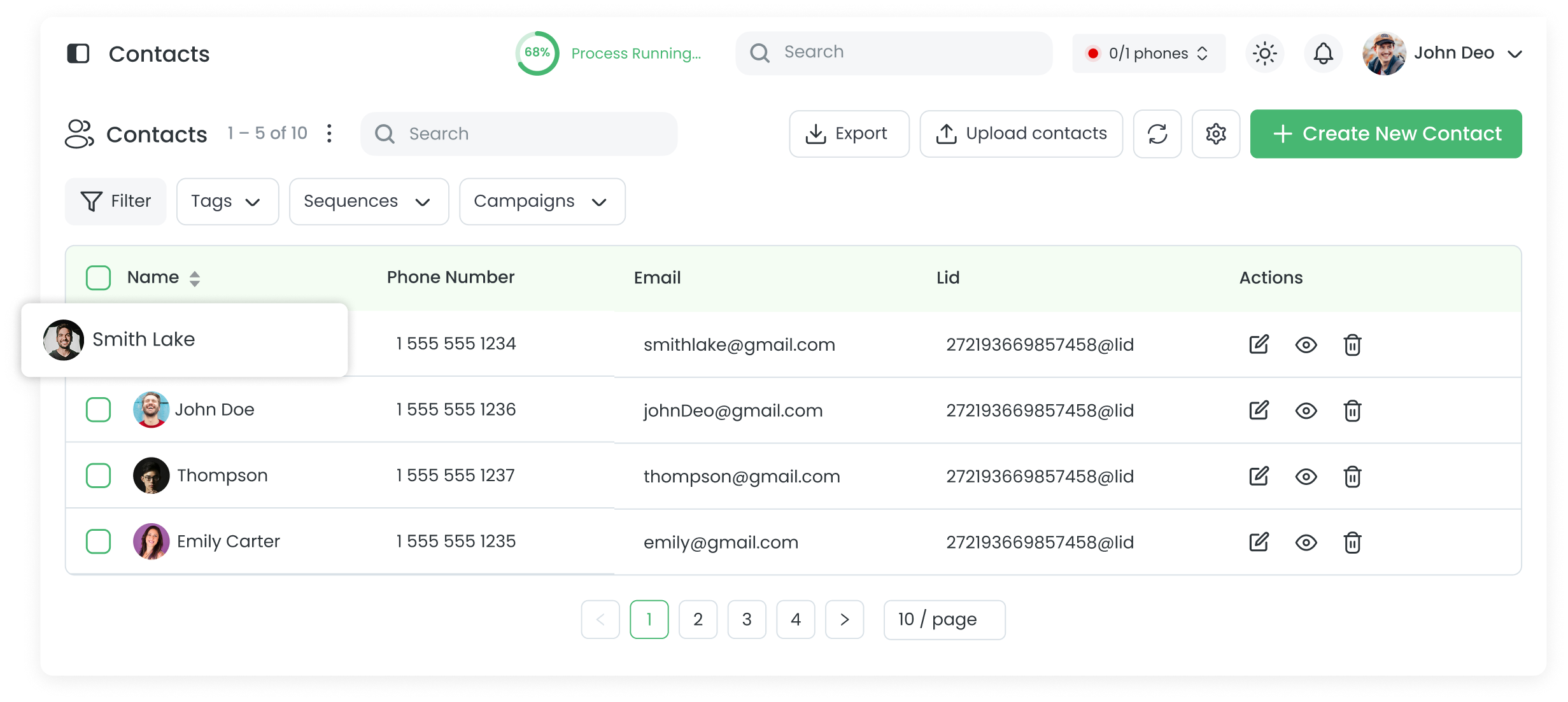 Clapvo contact management interface